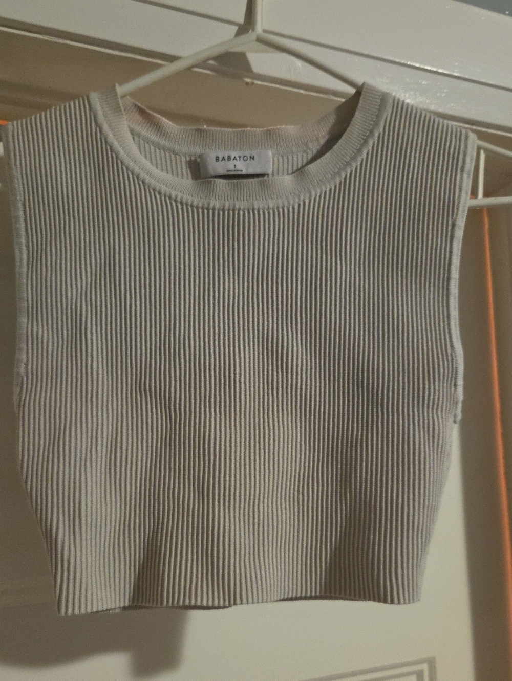 Babaton Sleeveless Ribbed Knit Crop Top - Cream